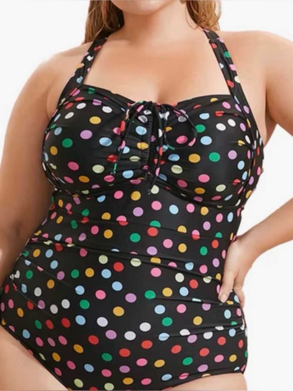 Bloomchic Polka Dot Halter One-Piece Swimsuit - sz 14